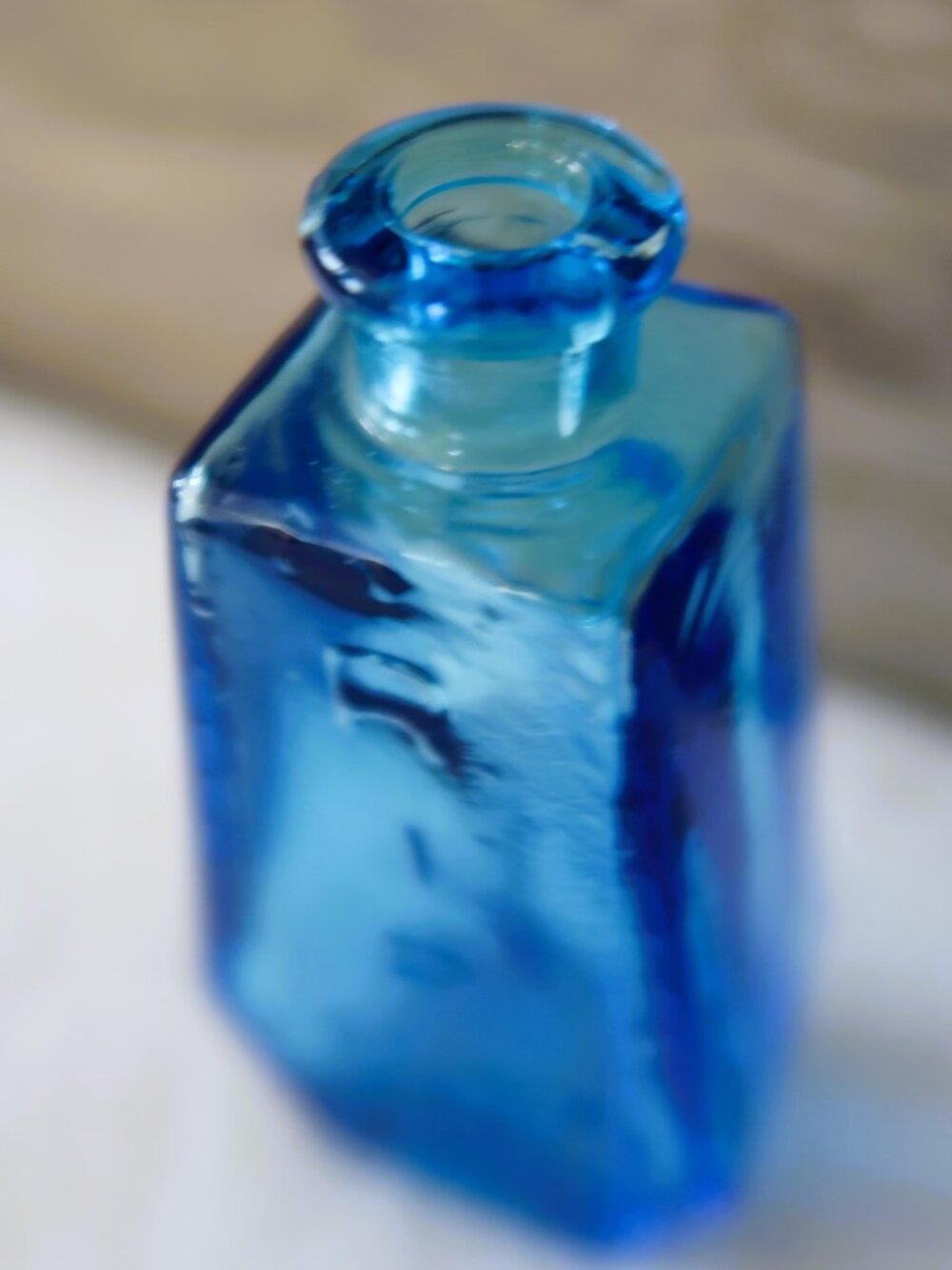 Vintage Cobalt Blue Embossed Glass Bottle "Use With Care" Patented Portrait 3in - Picture 7 of 11